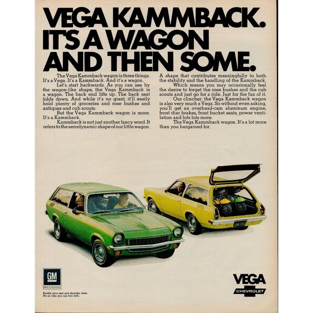1971 Chevrolet Vega Kammback Wagon Vintage Print Ad (L3)